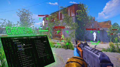 Rust combat view with a green settings panel and a player outline.