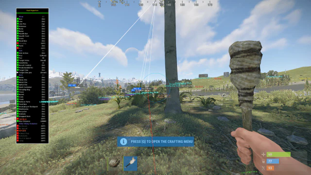 Rust outdoor scene with an on-screen settings panel.